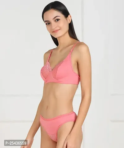 Stylish Cotton Pink Bra And Panty Set For Women-thumb3