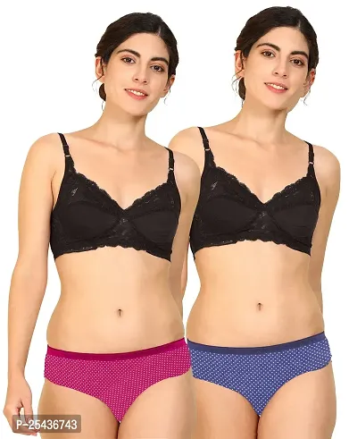 Stylish Cotton Multicoloured Bra And Panty Set For Women Pack Of 2-thumb0