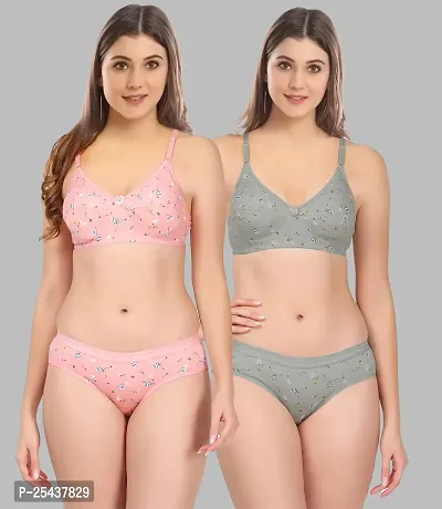 Stylish Cotton Multicoloured Bra And Panty Set For Women Pack Of 2-thumb0