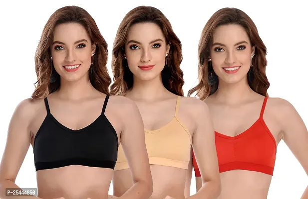 Stylish Multicoloured Cotton Solid Bras For Women Pack Of 3-thumb0