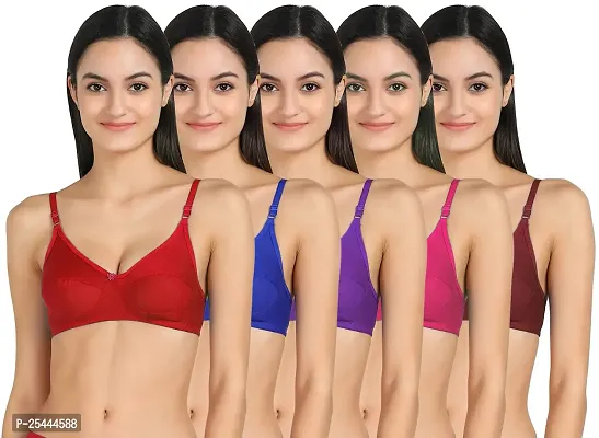 Stylish Multicoloured Cotton Solid Bras For Women Pack Of 5-thumb0