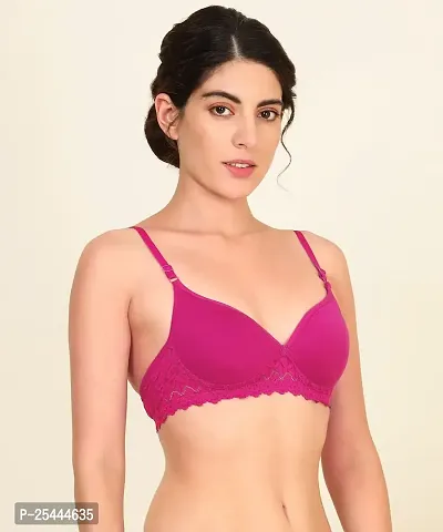 Stylish Pink Cotton Solid Bras For Women-thumb2