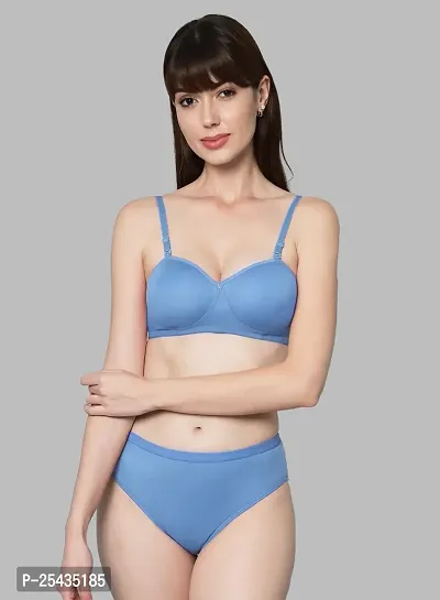 Stylish Cotton Blue Bra And Panty Set For Women-thumb0