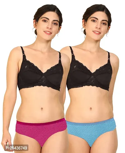 Stylish Cotton Multicoloured Bra And Panty Set For Women Pack Of 2-thumb0