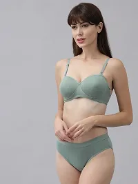 Stylish Cotton Green Bra And Panty Set For Women-thumb2