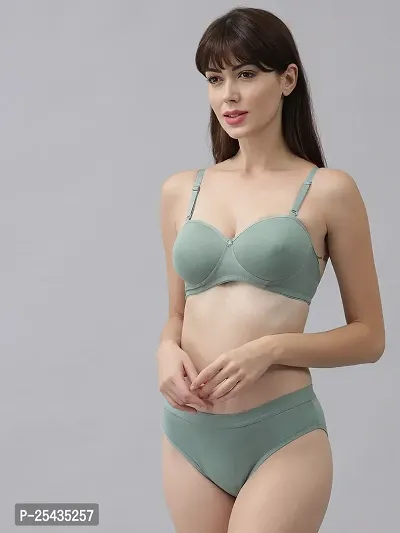 Stylish Cotton Green Bra And Panty Set For Women-thumb3