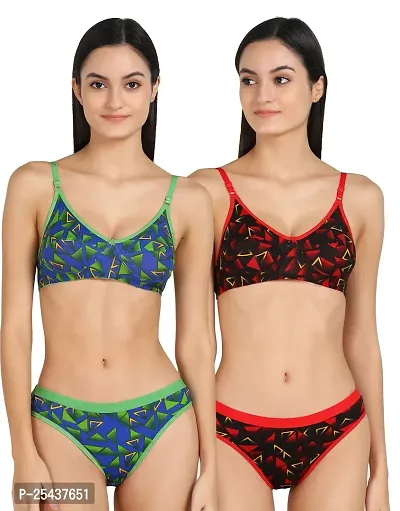 Stylish Cotton Multicoloured Bra And Panty Set For Women Pack Of 2-thumb0