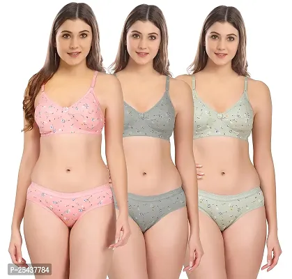 Stylish Cotton Multicoloured Bra And Panty Set For Women Pack Of 3-thumb0