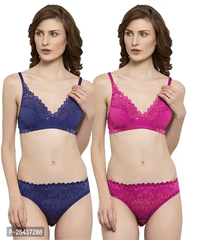 Stylish Net Multicoloured Bra And Panty Set For Women Pack Of 2-thumb0