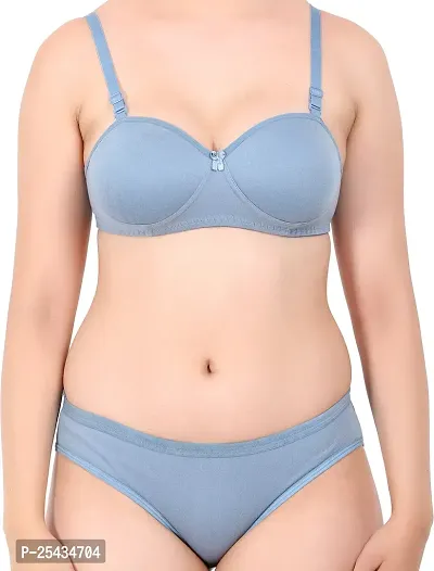 Stylish Cotton Blue Bra And Panty Set For Women-thumb5