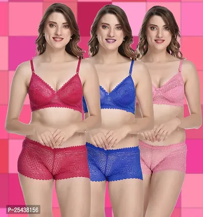 Stylish Cotton Multicoloured Bra And Panty Set For Women Pack Of 3-thumb0