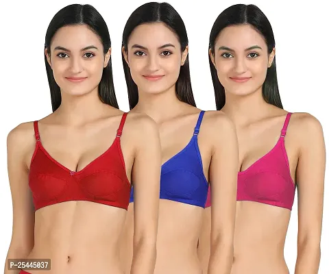 Stylish Multicoloured Cotton Solid Bras For Women Pack Of 3-thumb0