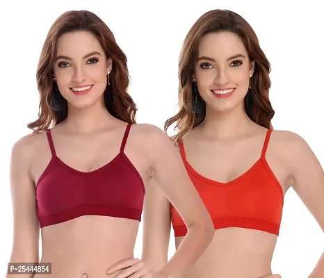 Stylish Multicoloured Cotton Solid Bras For Women Pack Of 2