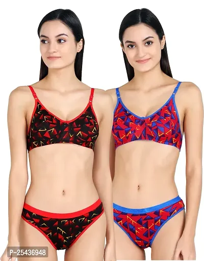 Stylish Cotton Multicoloured Bra And Panty Set For Women Pack Of 2-thumb0