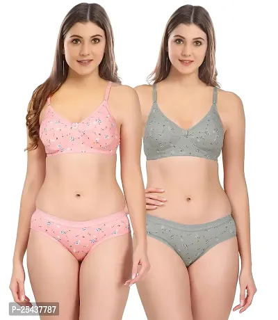 Stylish Cotton Multicoloured Bra And Panty Set For Women Pack Of 2-thumb0