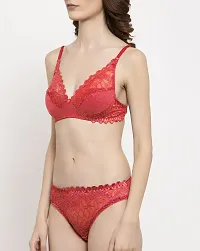 Stylish Net Red Bra And Panty Set For Women-thumb2