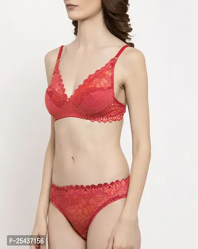 Stylish Net Red Bra And Panty Set For Women-thumb3