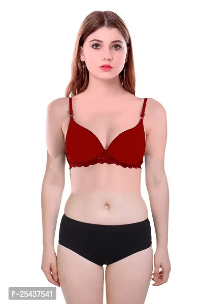 Stylish Cotton Maroon Bra And Panty Set For Women-thumb0