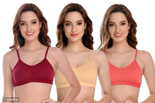 Stylish Multicoloured Cotton Solid Bras For Women Pack Of 3