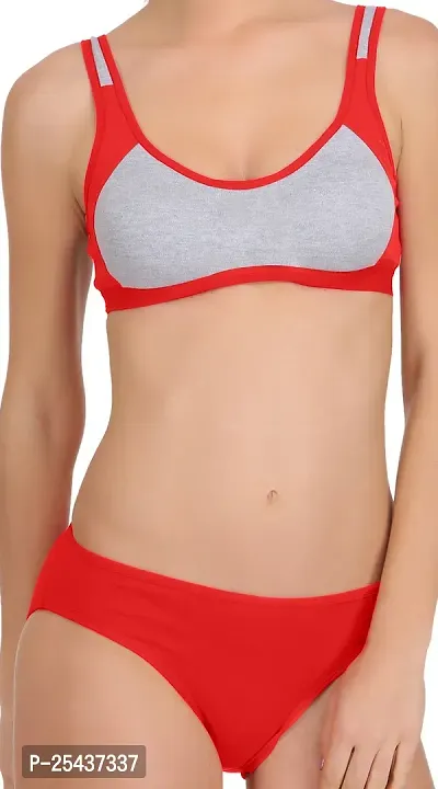 Stylish Cotton Red Bra And Panty Set For Women-thumb5