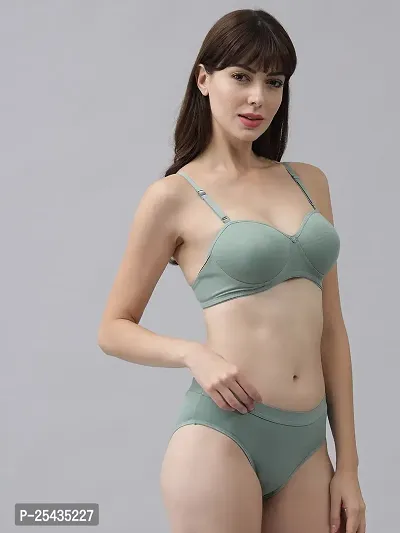 Stylish Cotton Green Bra And Panty Set For Women-thumb2