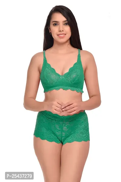 Stylish Net Green Bra And Panty Set For Women-thumb0