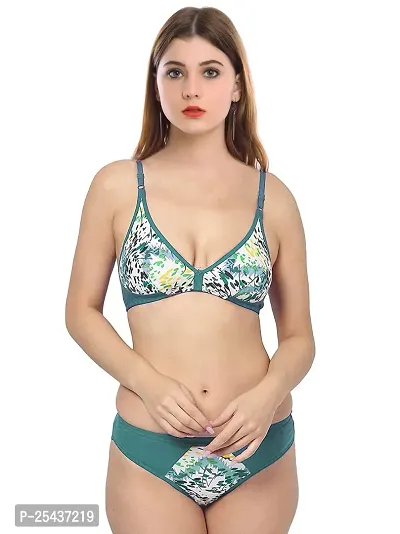 Stylish Cotton Green Bra And Panty Set For Women-thumb0