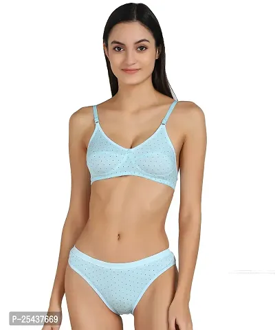 Stylish Cotton Blue Bra And Panty Set For Women-thumb0