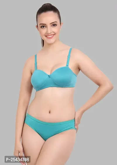 Stylish Cotton Dark Blue Bra And Panty Set For Women-thumb0