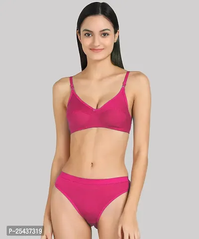 Stylish Cotton Pink Bra And Panty Set For Women-thumb0