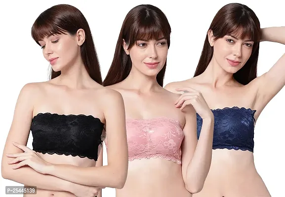 Stylish Multicoloured Net Solid Bras For Women Pack Of 3-thumb0