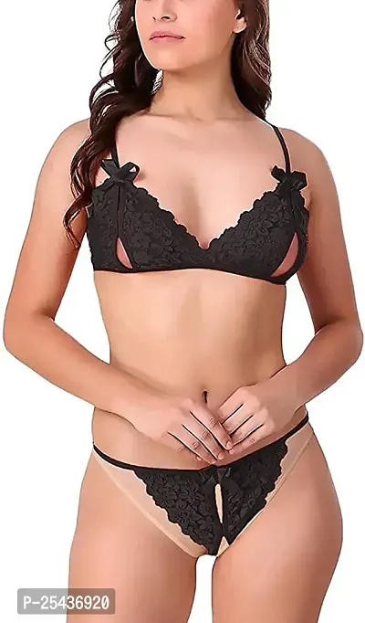 Stylish Cotton Black Bra And Panty Set For Women-thumb2