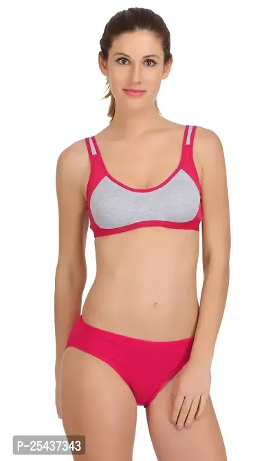 Stylish Cotton Pink Bra And Panty Set For Women-thumb0