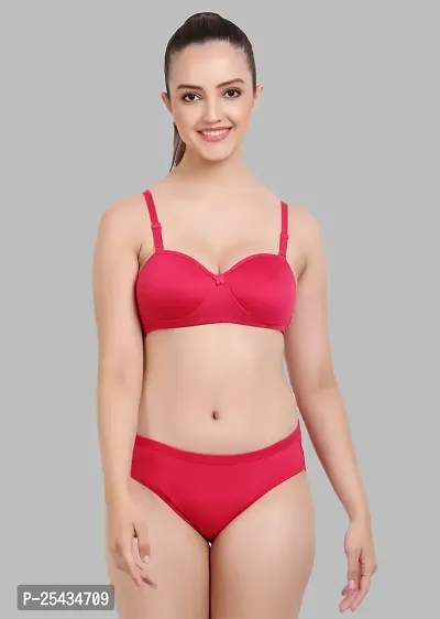 Stylish Cotton Red Bra And Panty Set For Women-thumb0