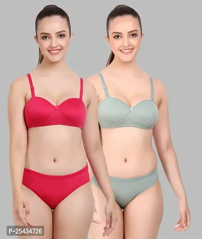 Stylish Cotton Multicoloured Bra And Panty Set For Women Pack Of 2-thumb0