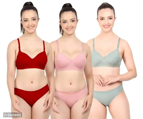 Stylish Cotton Multicoloured Bra And Panty Set For Women Pack Of 3-thumb0