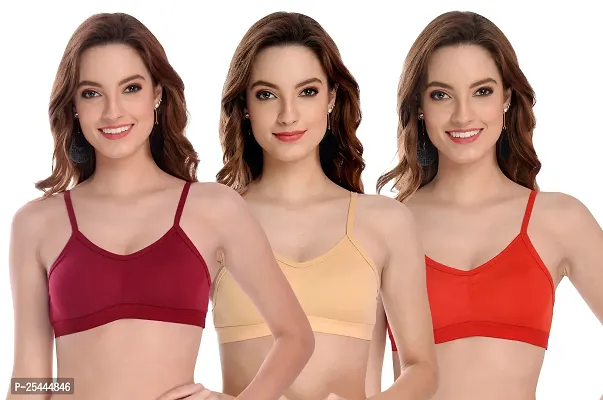 Stylish Multicoloured Cotton Solid Bras For Women Pack Of 3-thumb0