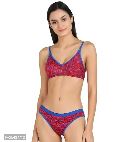 Stylish Cotton Red Bra And Panty Set For Women-thumb0