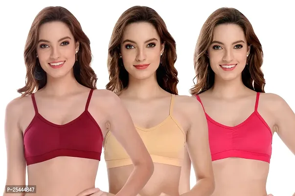 Stylish Multicoloured Cotton Solid Bras For Women Pack Of 3-thumb0