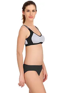 Stylish Cotton Black Bra And Panty Set For Women-thumb1