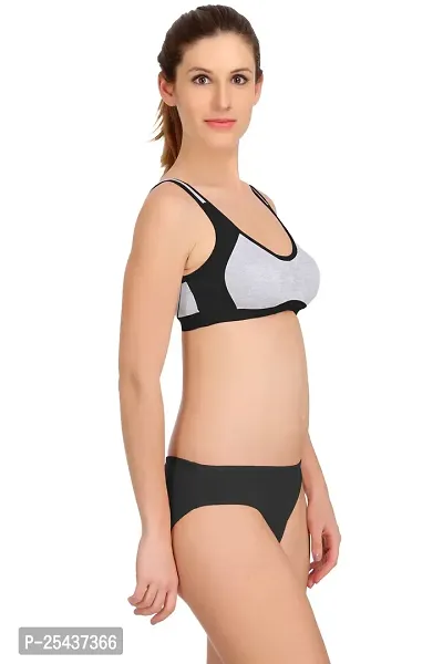 Stylish Cotton Black Bra And Panty Set For Women-thumb2