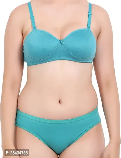 Stylish Cotton Dark Blue Bra And Panty Set For Women-thumb5