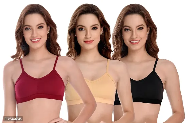 Stylish Multicoloured Cotton Solid Bras For Women Pack Of 3-thumb0