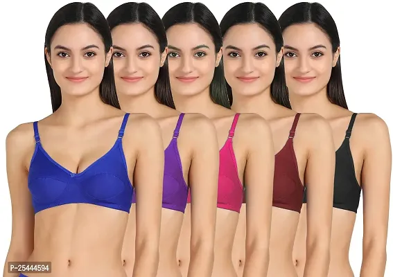 Stylish Multicoloured Cotton Solid Bras For Women Pack Of 5-thumb0