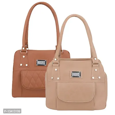 Stylish Multicoloured Pu Self Pattern Handbags For Women Pack Of 2