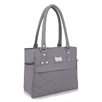 Stylish Grey Pu Self Pattern Handbags For Women-thumb1