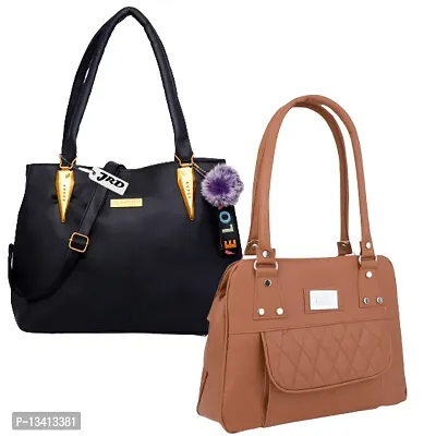 Stylish Multicoloured Pu Self Pattern Handbags For Women Pack Of 2-thumb0