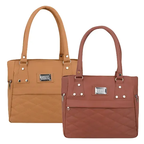 Stylish PU Self Pattern Handbags For Women Pack Of 2