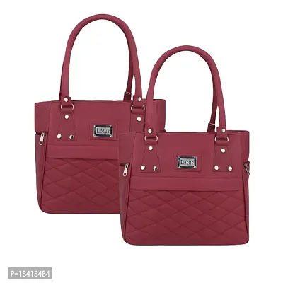 Stylish Multicoloured Pu Self Pattern Handbags For Women Pack Of 2