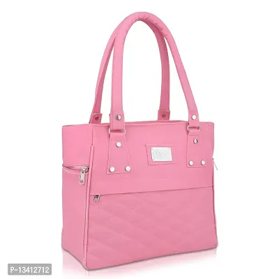 Stylish Pink Pu Self Pattern Handbags For Women-thumb0